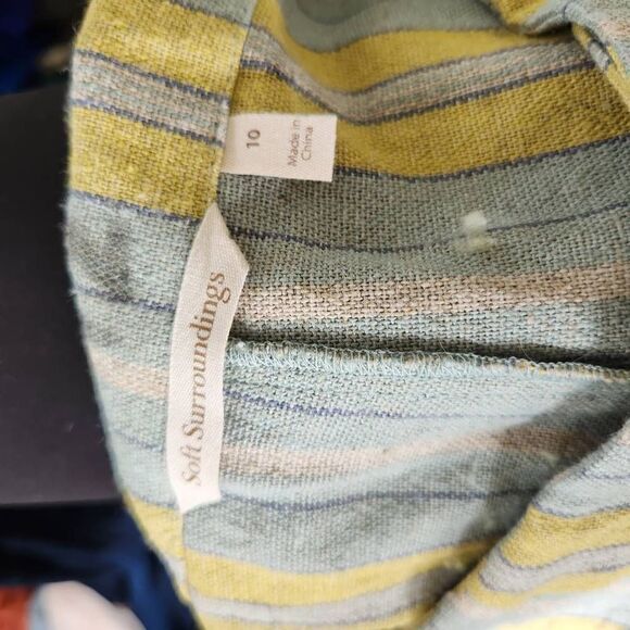 Soft Surroundings Women's Multicolor Stripe Linen Blend Crop Pants Wide Leg 10 - Picture 13 of 14